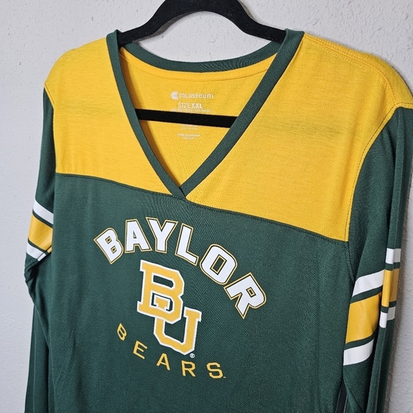 Colosseum Womens XXL Baylor University Bears Green Yellow Long Sleeve Tee Shirt - Picture 2 of 10